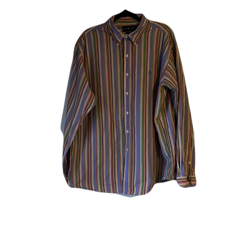 Vintage Ralph Lauren Men's Striped Color-block Long Sleeve Button Down Size XXL